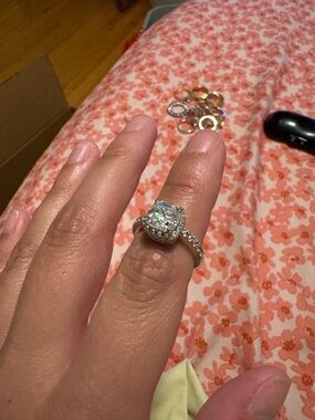 Silver Halo Engagement Ring with Clear Center Stone - Women Jewelry